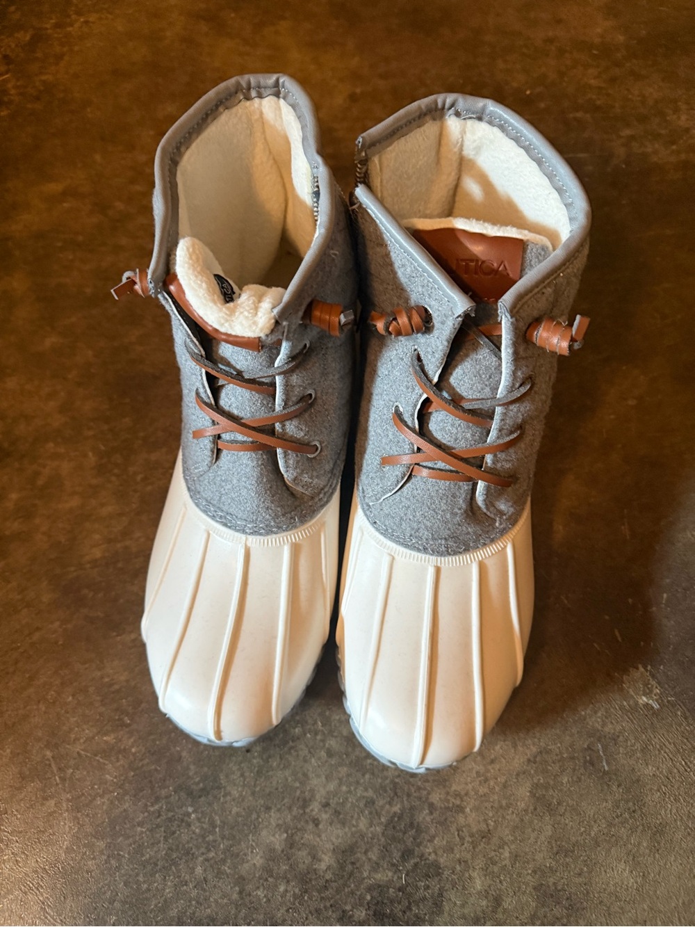 Women’s Gray and White Waterproof Winter Boots with Faux Fur Lining